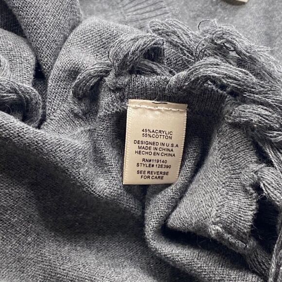 Double Zero SET OF 2 Knit Ponchos Fringe Hem Long Sleeve Tan Gray Soft Size S - Picture 10 of 12